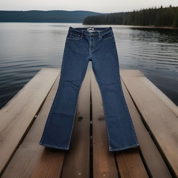 Levis 725 High Rise Bootcut Jeans 32 (31x29) Dark Wash Blue Stretch Denim Womens - Picture 1 of 10